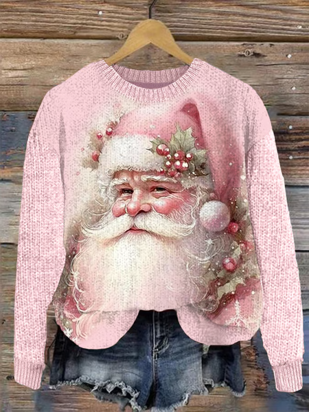 

Women's Winter 3D Printing Casual Long Sleeve Crew Neck Knitted Sweater, Pink, Sweaters