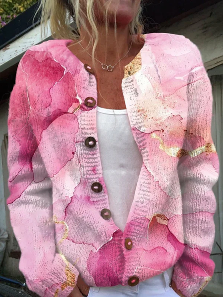 

Pink Month Print Buttoned Cardigan, Cardigans