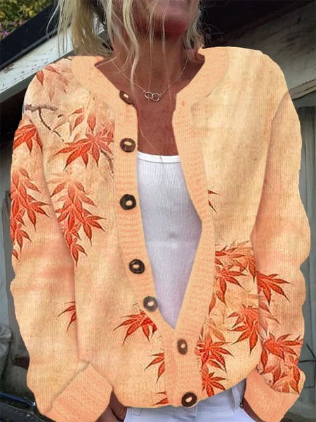 

Women's Thanksgiving Autumn Maple Leaf Knit Cardigan, Orange, Cardigans