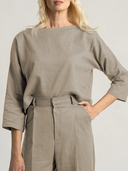 

Linen Boat Neck Linen Plain Blouse, Green, Short/3/4 Length Sleeve