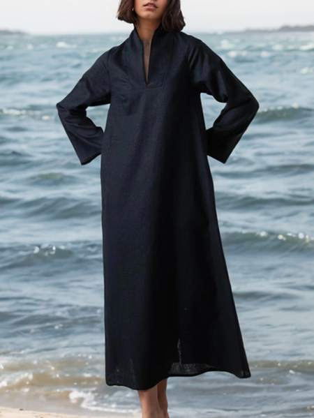 

Plain Linen Dress With No, Dark blue, Maxi Dresses