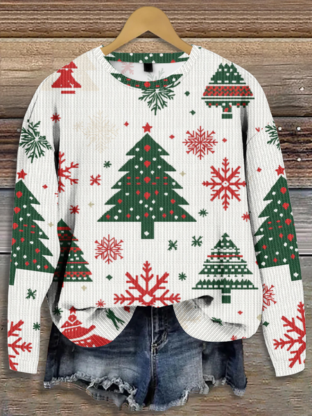 

Crew Neck Christmas Tree Loose Casual Sweater, White, Sweaters