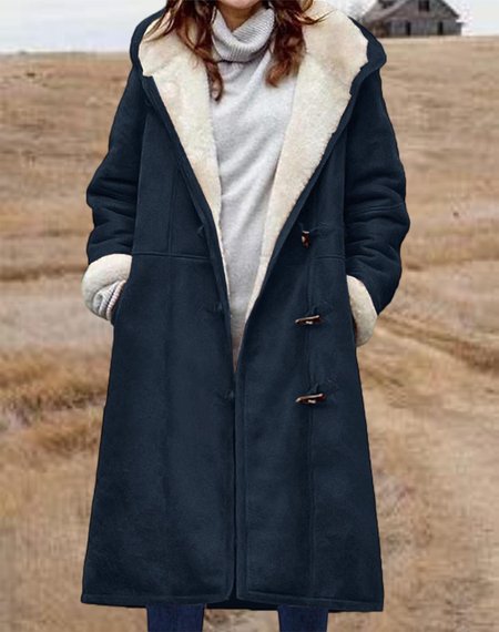 

Women's Winter Outerwear Vintage Plain Long Sleeve Hoodie Long Faux Fur Coat, Navyblue, Leather clothing