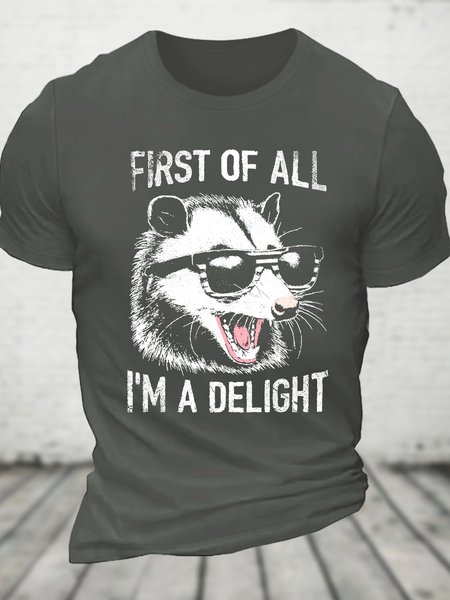 

Vintage First Of All I'm A Delight Retro Funny Raccoon Cotton T-shirt, Deep gray, T-shirts