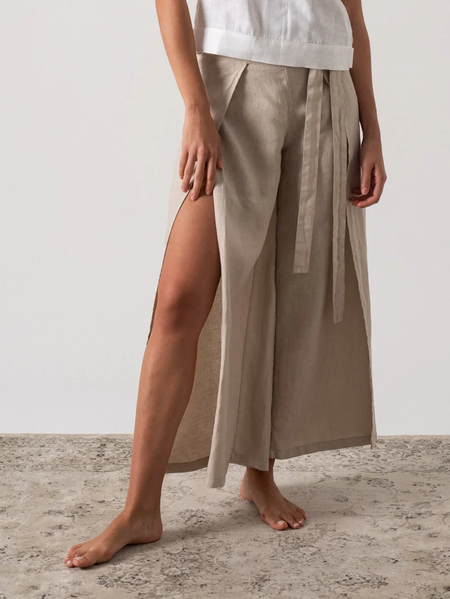 

Linen Linen Plain Pants, Oatmeal, Pants