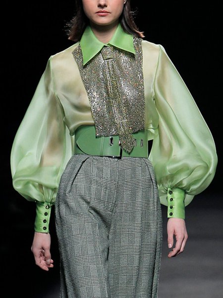 

Loose Plain Regular Sleeve Urban Shirt, Green, Blouses and Shirts