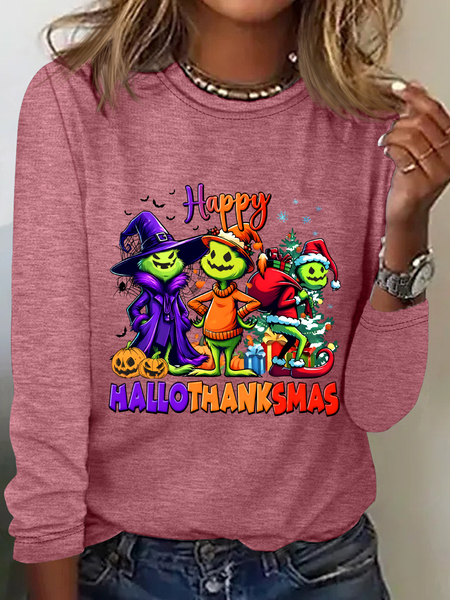 

Happy Hallothanksmas Casual Long Sleeve Shirt, Watermelon, Long sleeves