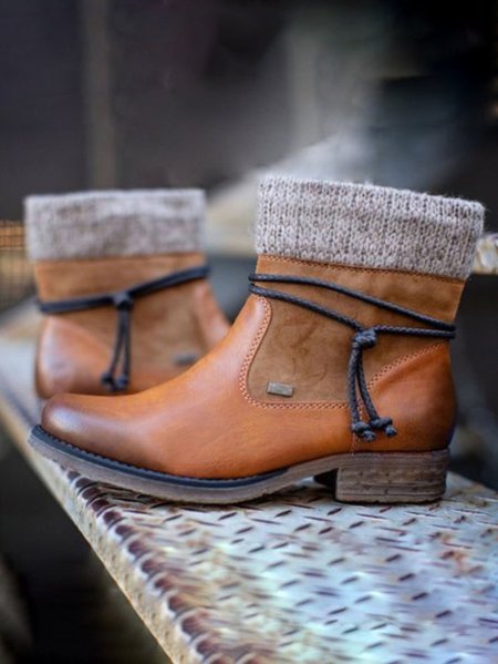 

Vintage Plain Zipper Block Heel Classic Boots, Brown, Boots