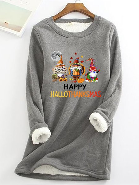 

Happy Hallothanksmas Halloween Thanksgiving Christmas Gnome Casual Fluff Fleece Fabric Sweatshirt, Gray, Hoodies&Sweatshirts