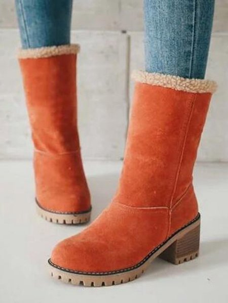 

Casual Plain Slip On Block Heel Snow Boots, Orange, Boots