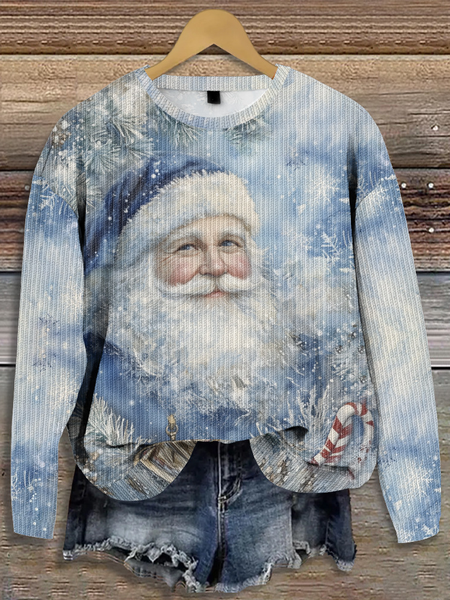 

Christmas Santa Claus Knitted Christmas Casual Sweater, Blue, Sweaters