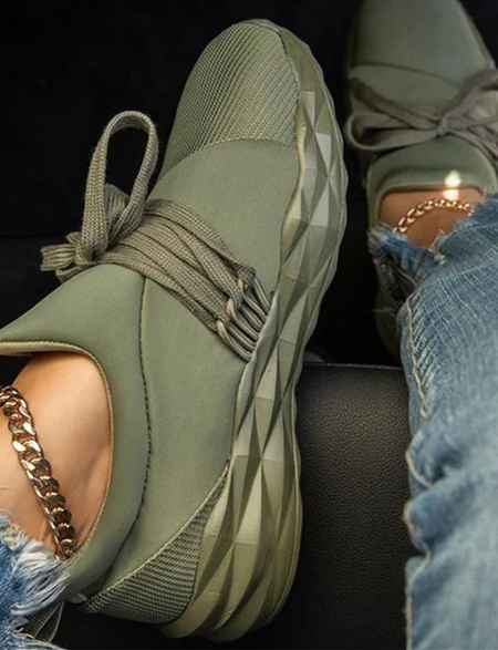 

Soft Sole Breathable Lace-Up Slip-On Flat Sneakers, Army green, Flats & Loafers