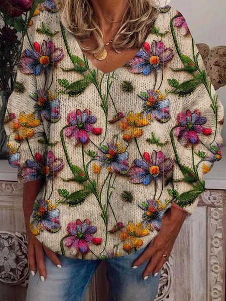 

Women Yarn/Wool Yarn Polka Dots Long Sleeve Comfy Casual Sweater, Multicolor, Sweaters