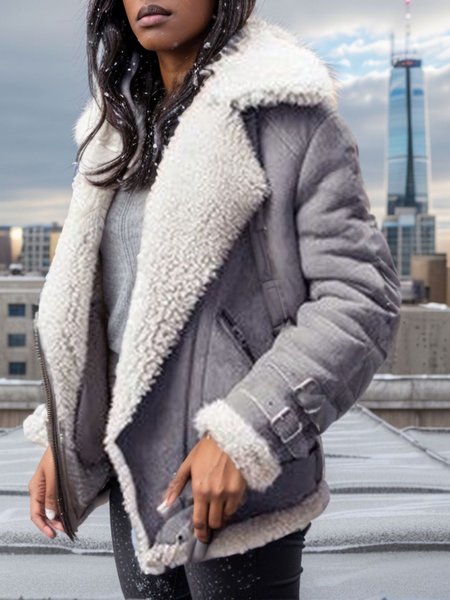 

Fluff/Granular Fleece Fabric Casual Jacket, Gray, Outerwear