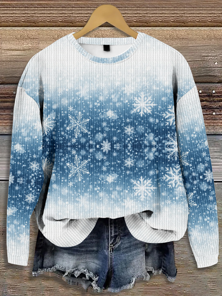 

Christmas Snowflake Crew Neck Snowflake Casual Sweater, Blue, Sweaters