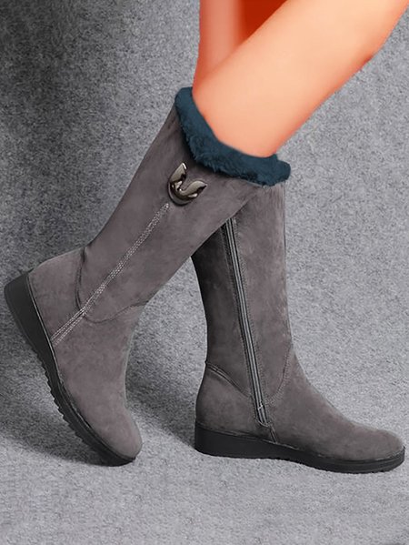 

Vintage Soft Faux Suede Warm Plush Zip-Up Boots, Gray, Shoes