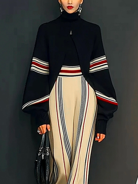 

Casual Striped Raglan Sleeves Turtleneck Sweater, As picture, Pullovers