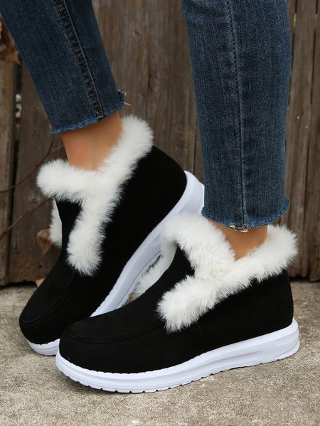 Simple Winter Plain Faux Suede Cotton-Padded Boots, Black, Boots
