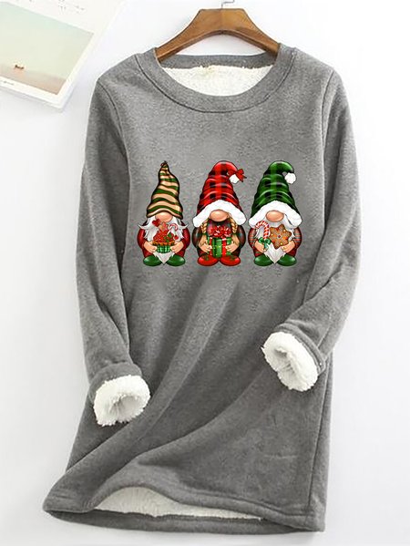 

Christmas Gnomes Buffalo Plaid Casual Fluff Fleece Fabric Sweatshirt, Gray, Hoodies&Sweatshirts