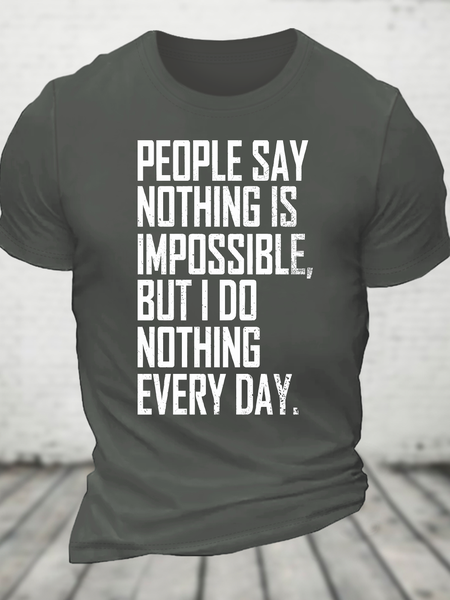 

Nothing is impossible Loose Crew Neck Cotton-Blend Casual Short Sleeve T-Shirt, Deep gray, T-shirts