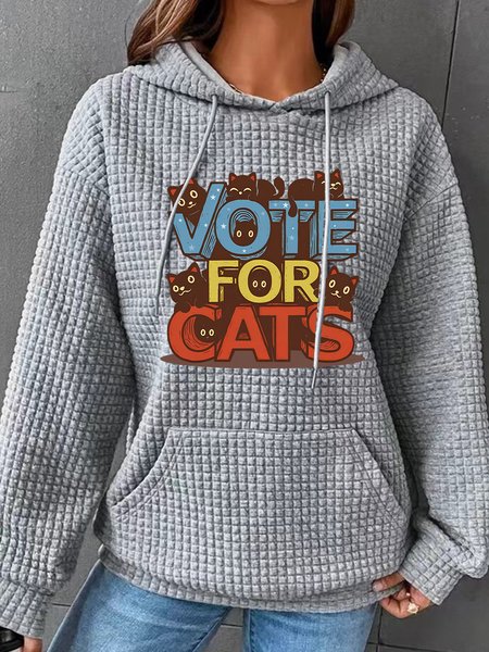 

Vote For Cats Simple Loose Hoodie, Gray, Hoodies&Sweatshirts