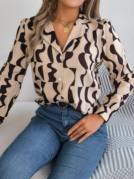 

Women's Long Sleeve Shirt Spring/Fall Geometric Buckle Shirt Collar Daily Going Out Casual Top, Khaki, Blouses