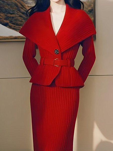 

Medium Elasticity Regular Fit Long Sleeve Regular Sleeve Elegant sweater Cardigan With No Belt, Red, Cardigans