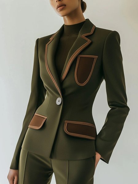 

Regular Sleeve Regular Fit Color Block Urban Blazer, Army green, Blazers