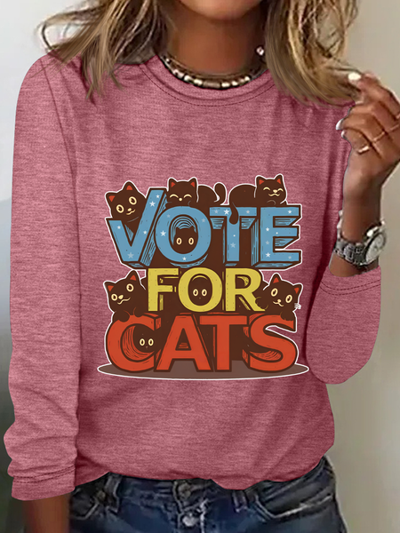 

Vote For Cats Casual Long Sleeve Shirt, Watermelon, Long sleeves