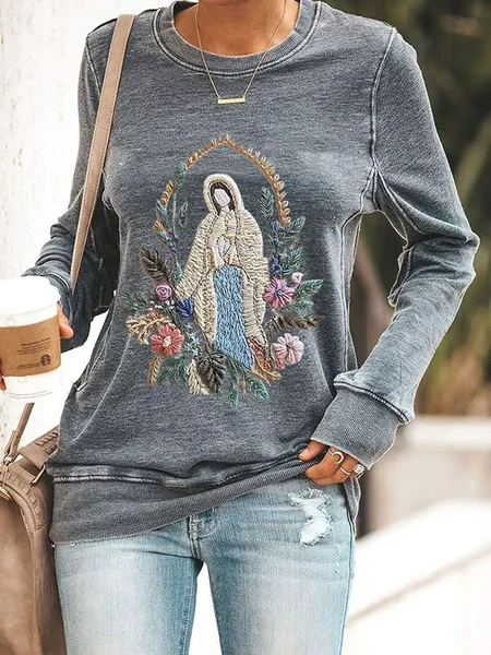 Women's Christian Our Lady Floral Casual Sweatshirt, Gray, Hoodies&Sweatshirts