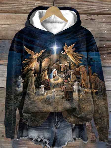 

Women's Nativity Print Hoodie, As picture, Hoodies&Sweatshirts