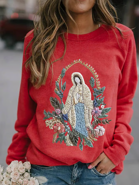 

Women's Christian Our Lady Floral Printed Casual Sweatshirt, Red, Hoodies&Sweatshirts