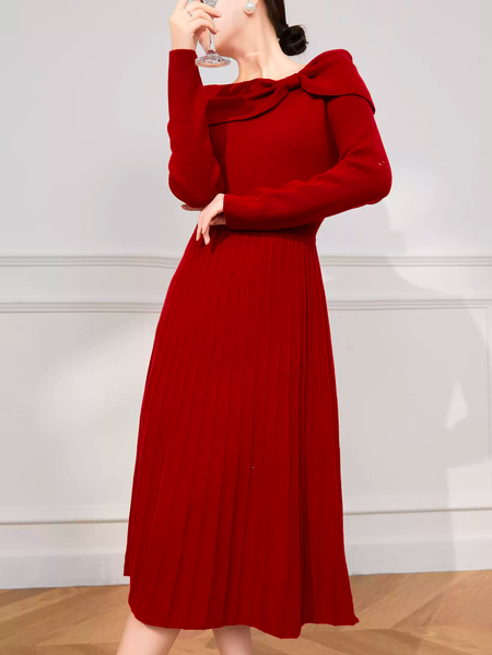 

Urban Off The Shoulder Regular Sleeve Sweater Dress, Red, Midi Dresses