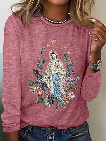 

Women's Mary Faith Floral Print Long Sleeve T-Shirt, Watermelon, Long sleeves