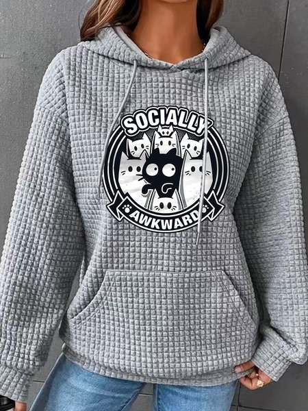 

Socially Awkward Simple Loose Hoodie, Gray, Hoodies&Sweatshirts