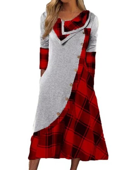 Loose Casual Contrast Stitching Others Dress, Color4, Midi Dresses