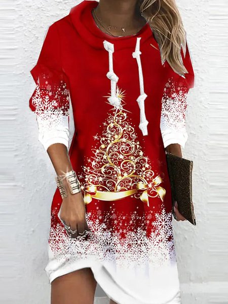 

Women Christmas Hoodie Long Sleeve Comfy Casual Midi Dress, Red, Dresses