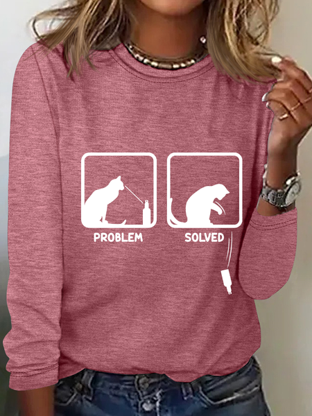 

Problem Solved Cat Casual Long Sleeve Shirt, Watermelon, Long sleeves