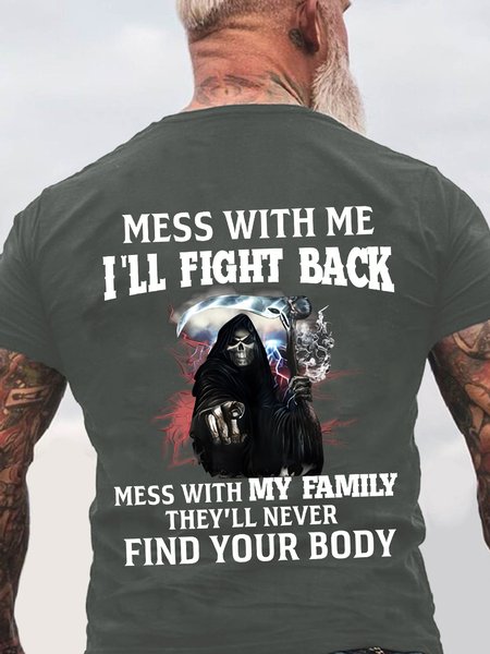Skull Mess With Me Back Cotton T-shirt, Deep gray, T-shirts