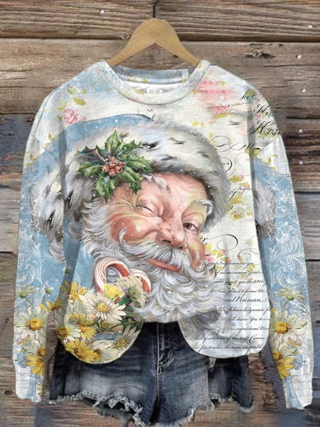 

Pink Vintage Santa Claus Print Crew Neck Sweatshirt, Blue, Hoodies&Sweatshirts