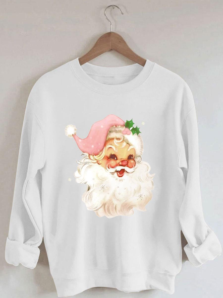 

Holiday Pink Santa Print Sweatshirt, White, Hoodies&Sweatshirts