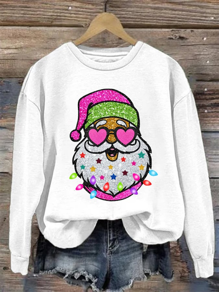 

Women's Shiny Santa Print Sweatshirt, White, Hoodies&Sweatshirts