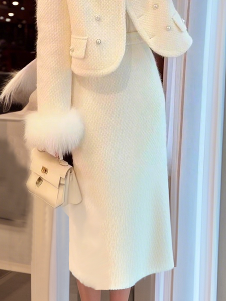 Tight Elegant Plain Slit Skirt, White, Skirts