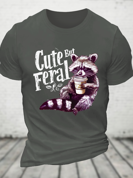 Cute But Feral Funny Cotton T-Shirt, Deep gray, T-shirts