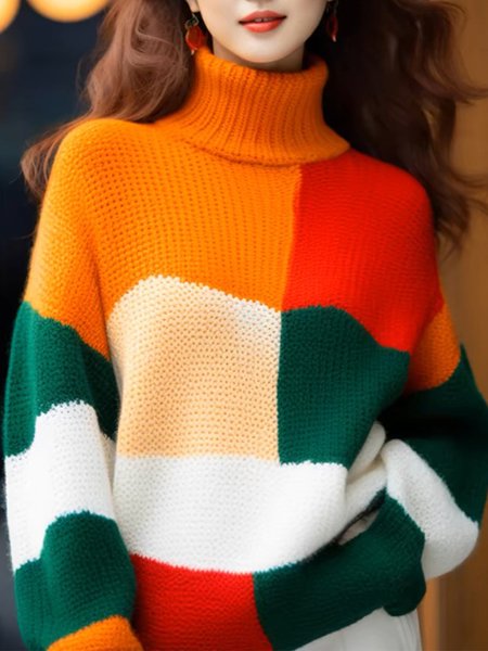 

Casual Turtleneck Raglan Sleeve Loosen Sweater, As picture, Pullovers