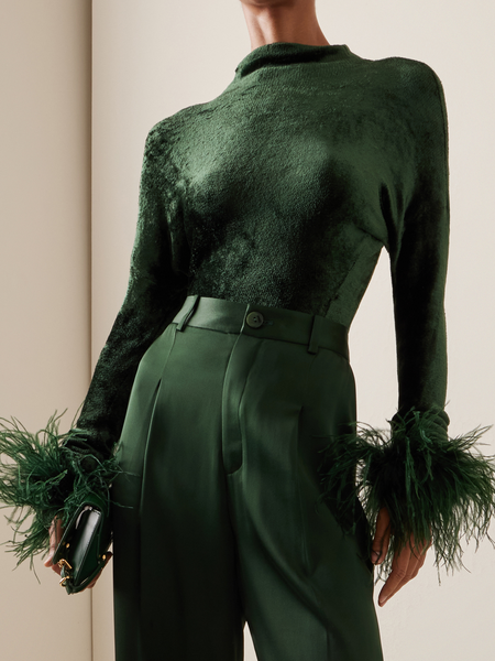 

Medium Elasticity Regular Sleeve Elegant Stand Collar Long Sleeve Blouse, Green, Blouses and Shirts