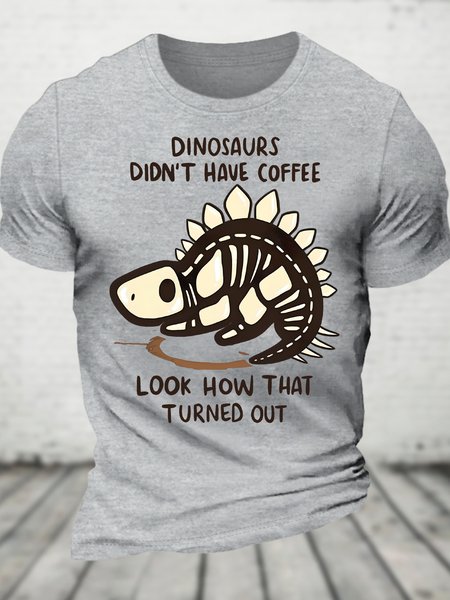 

Dinosaur Had No Coffee Cotton T-Shirt, Light gray, T-shirts