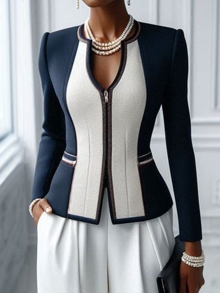 

Urban Zipper Color Block Long Sleeve Jacket, As picture, Jackets