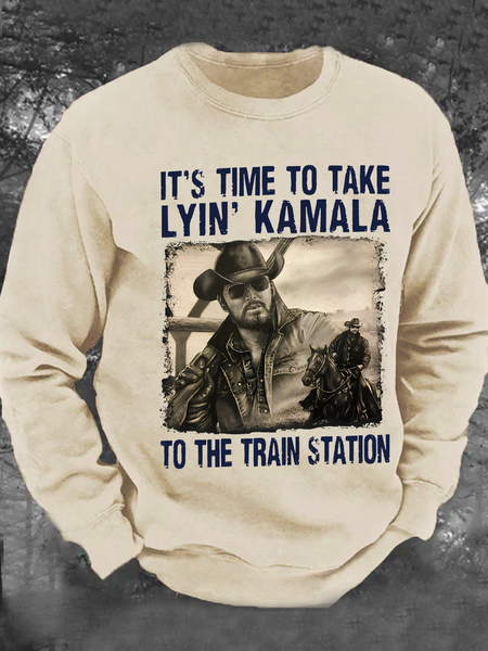 

It's Time To Take Lyin' Kamala To The Train Station Men's Casual Sweatshirt, Khaki, Hoodies&Sweatshirts