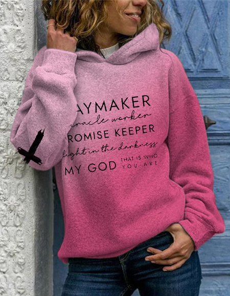 

Women's Waymaker Miracle Worker Promise Keeper Light in the Darkness My God Print Casual Hoodie, Pink, Hoodies&Sweatshirts